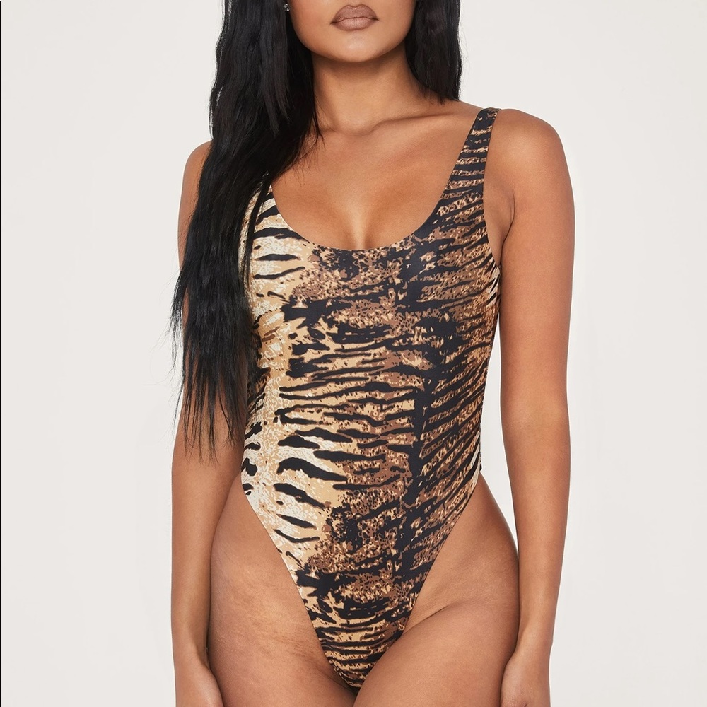 meshki scoop back one piece swimsuit tiger print